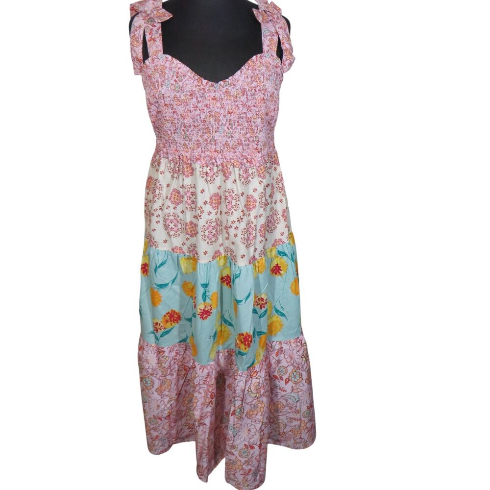 Nanette Lepore Play Floral Smocked Tiered Cotton Boho Cottage Maxi Dress XXL - Picture 2 of 9
